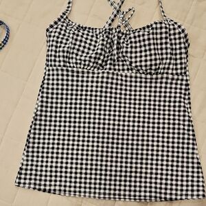 Lands' End Black and White Tie Front Tankini Swim Top Sz 4